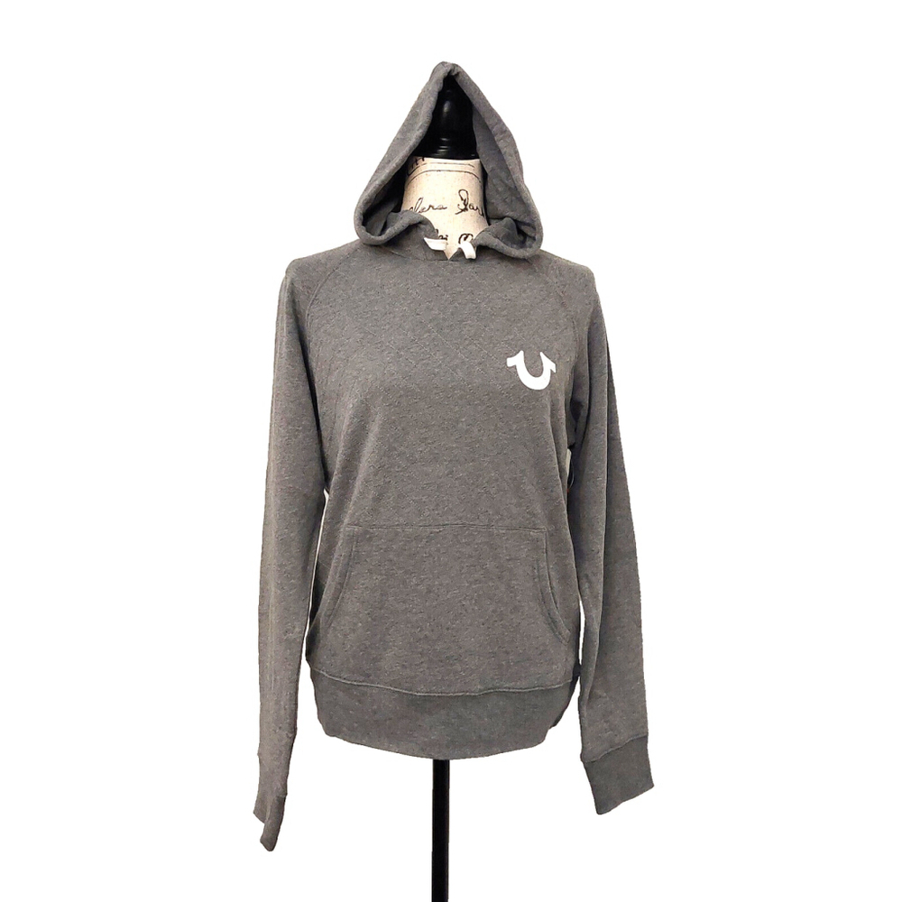 True Religion Brand Jeans Quilted Pullover Raglan Hoodie Sweatshirt Size S NWT